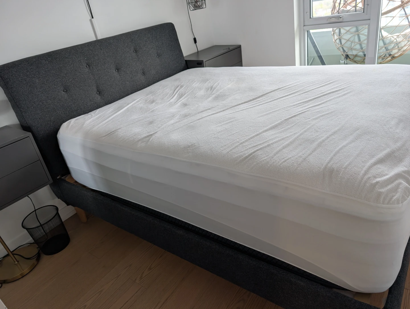 Dark Grey Upholstered Queen Bed Frame