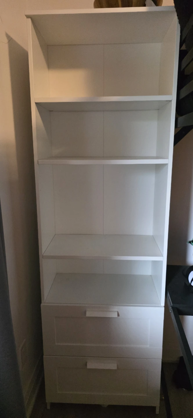 White Bookshelf with Drawers
