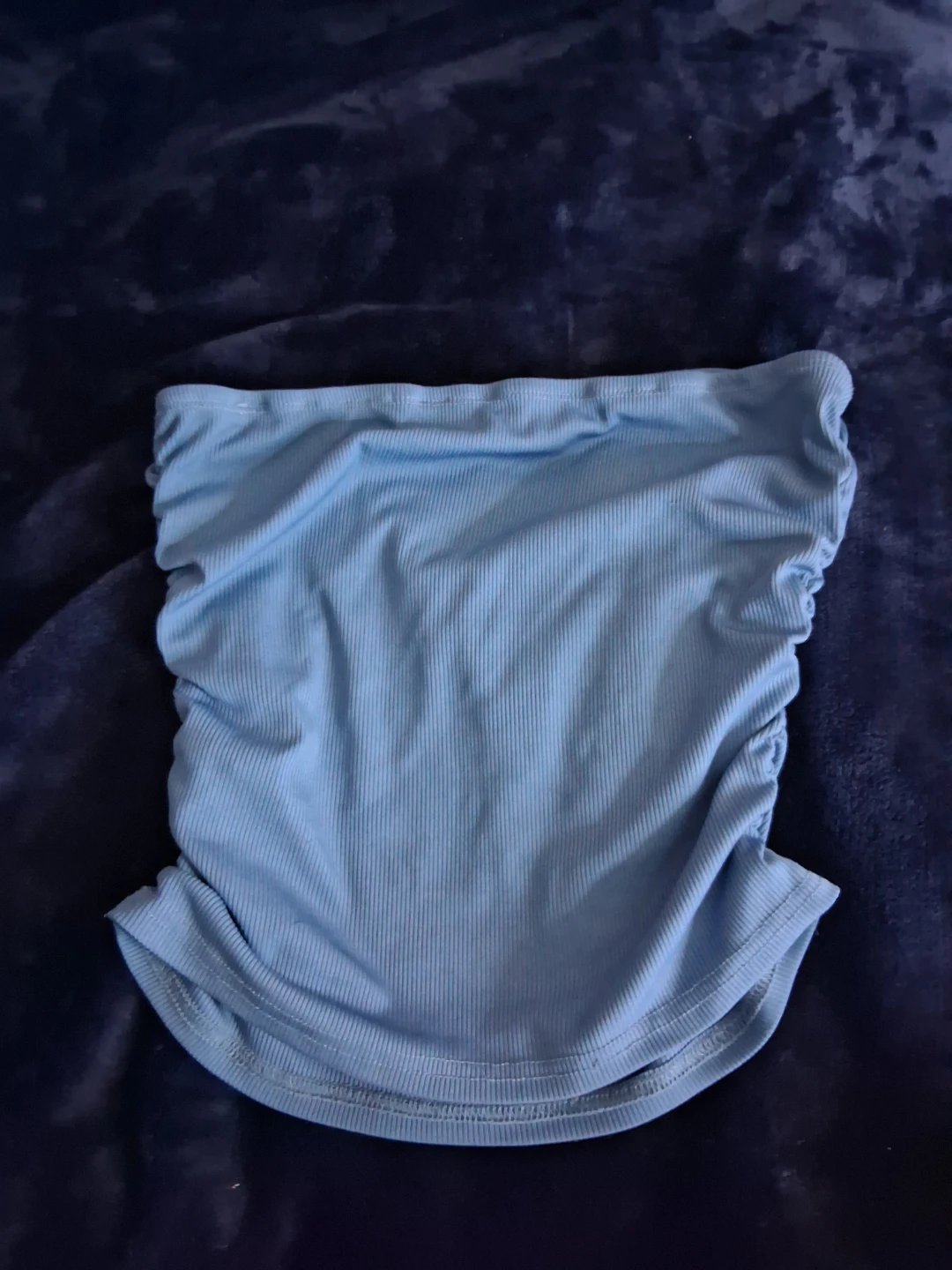 Blue Ribbed Ruched Tube Top