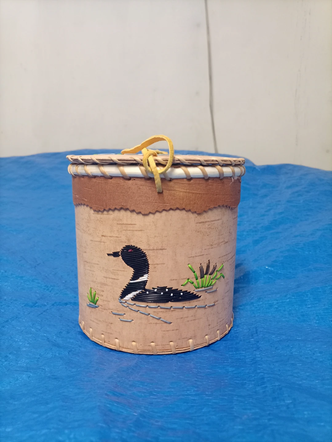 Indigenous Handmade Birch Bark Box with Loon Design
