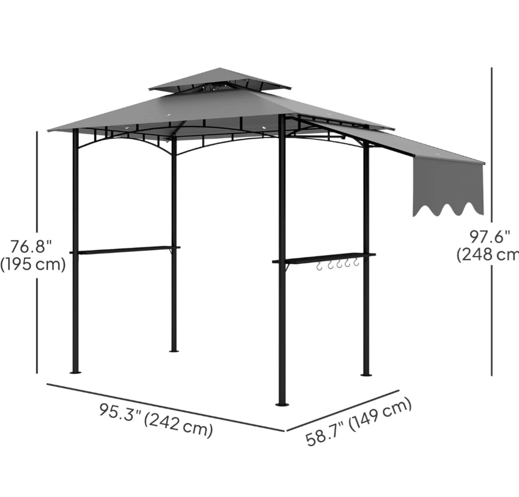 Grey Outdoor Gazebo Canopy Tent with Shelves