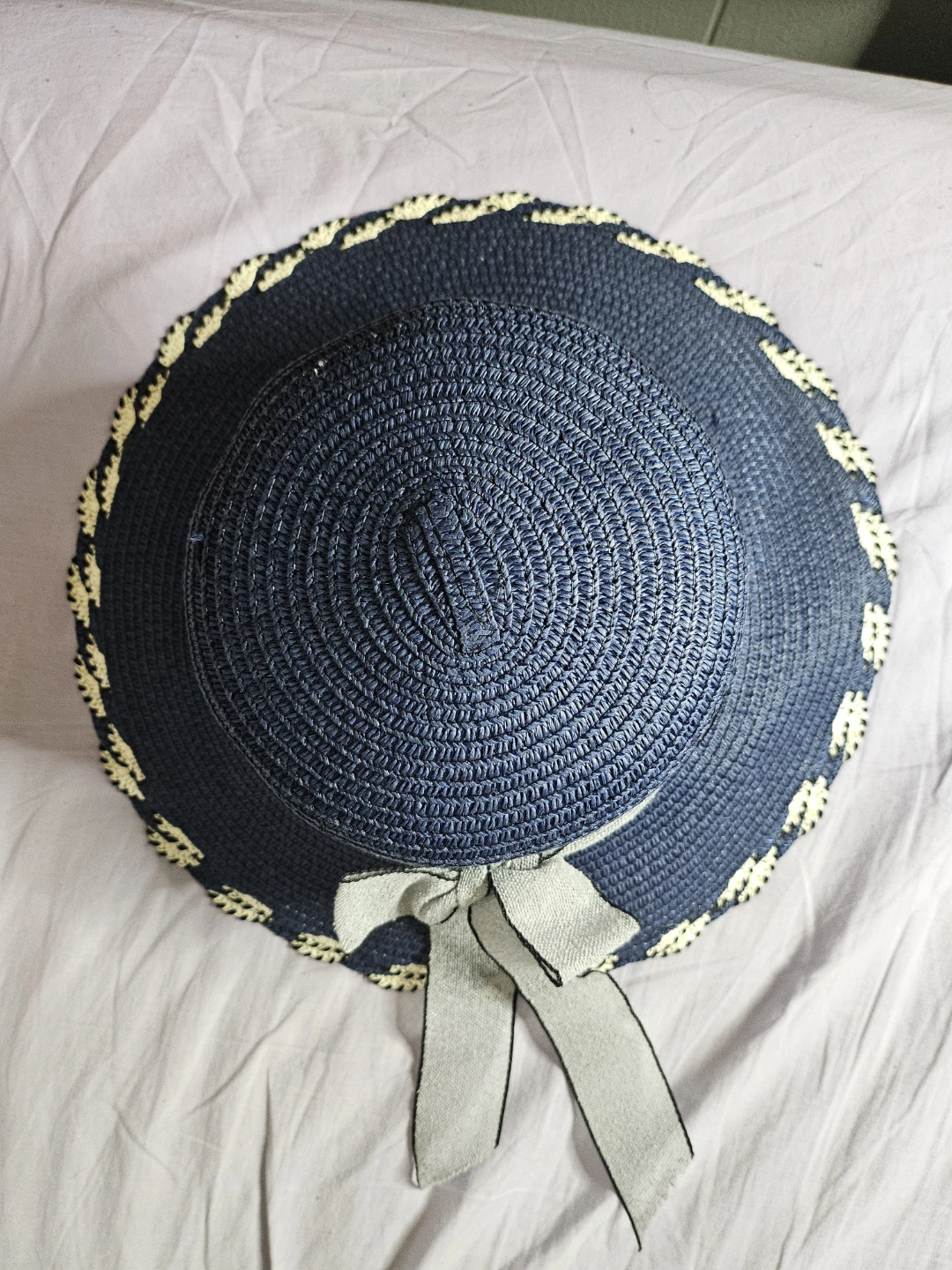 Women's Blue Straw Sun Hat with Ribbon - photo 3