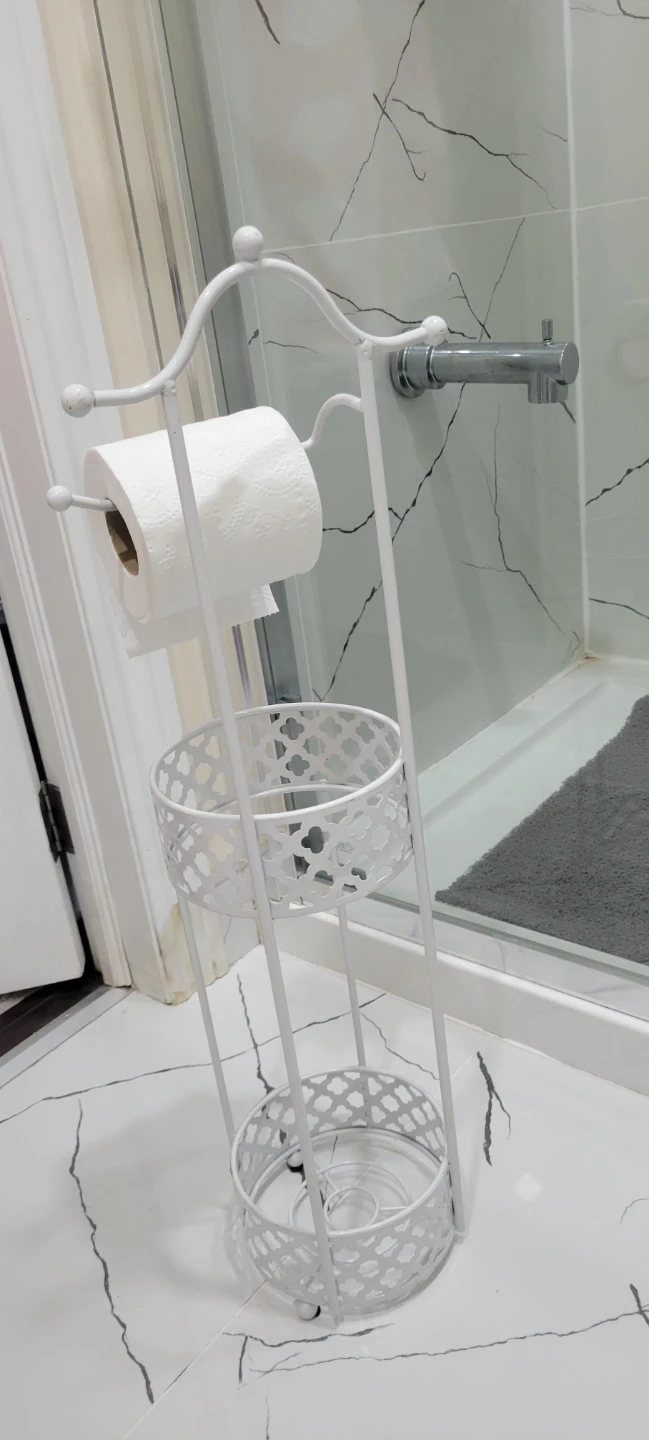 White Metal Toilet Paper Holder and Storage Stand - photo 3