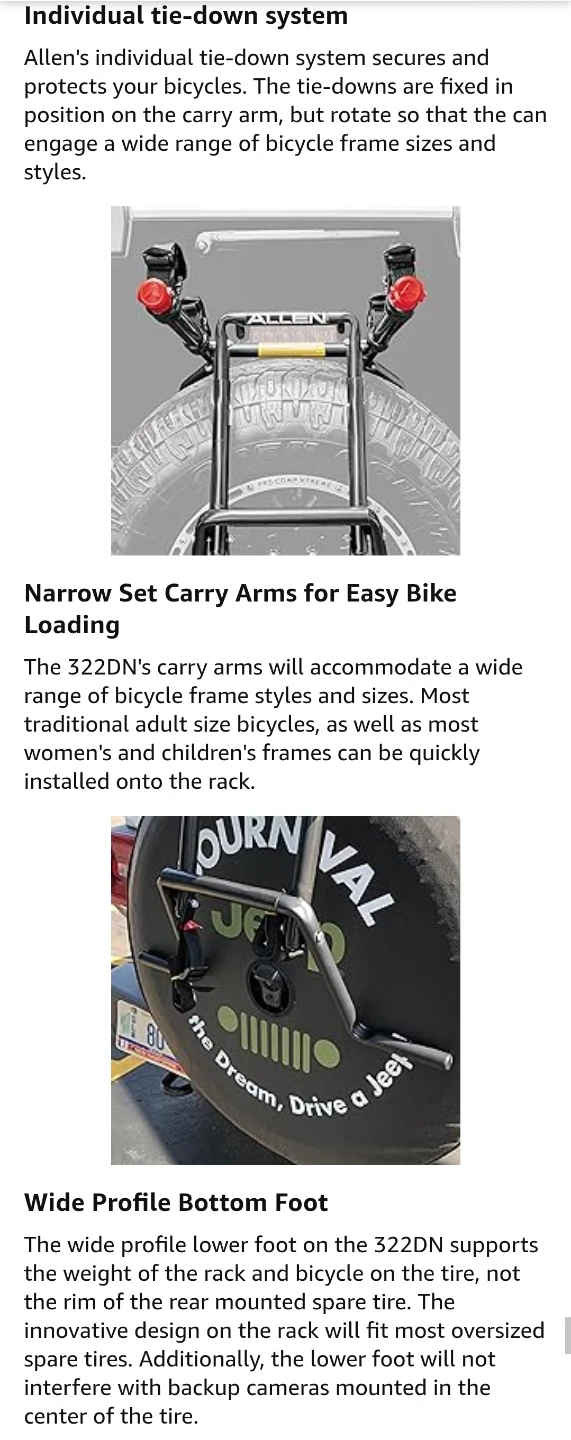 New- ALLEN SPORTS DELUXE 2 - 2 BIKE SPARE TIRE RACK - photo 5