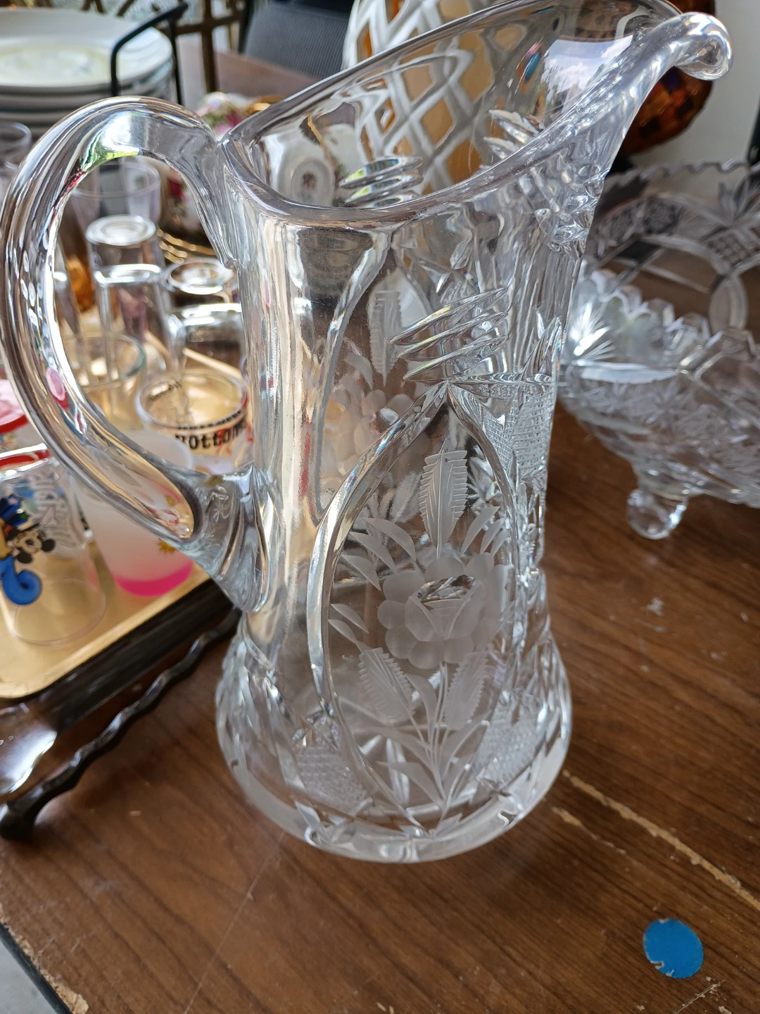 Clear Etched Glass Pitcher crystal