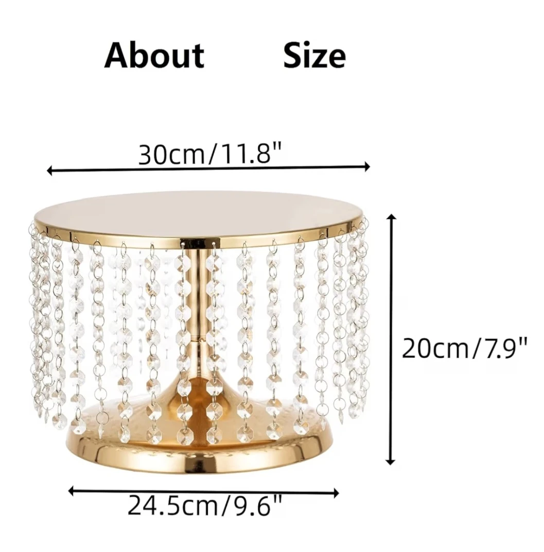 Gold Crystal Pendant Cake Stand - 12 Inch Dessert Display