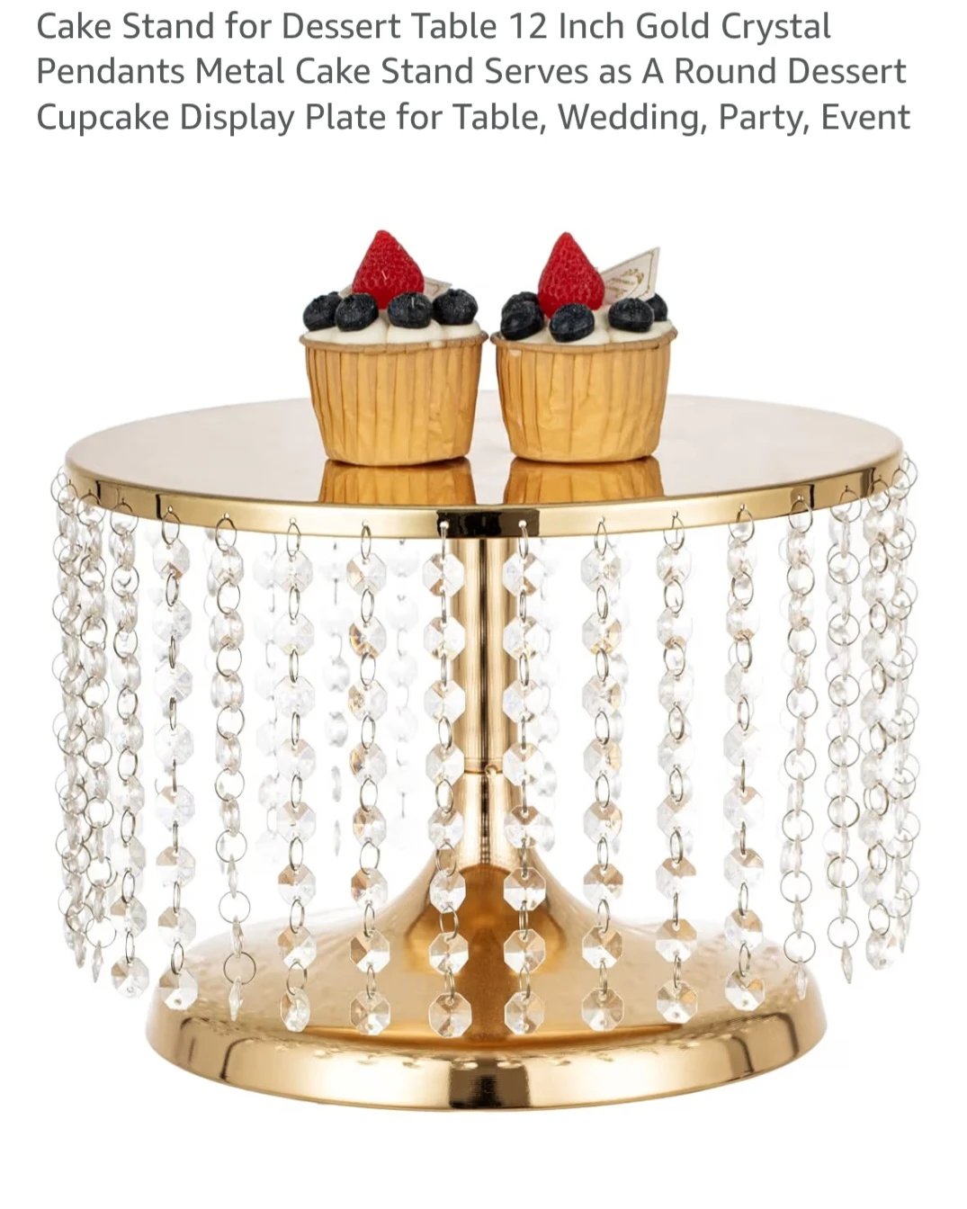 Gold Crystal Pendant Cake Stand - 12 Inch Dessert Display - photo 2