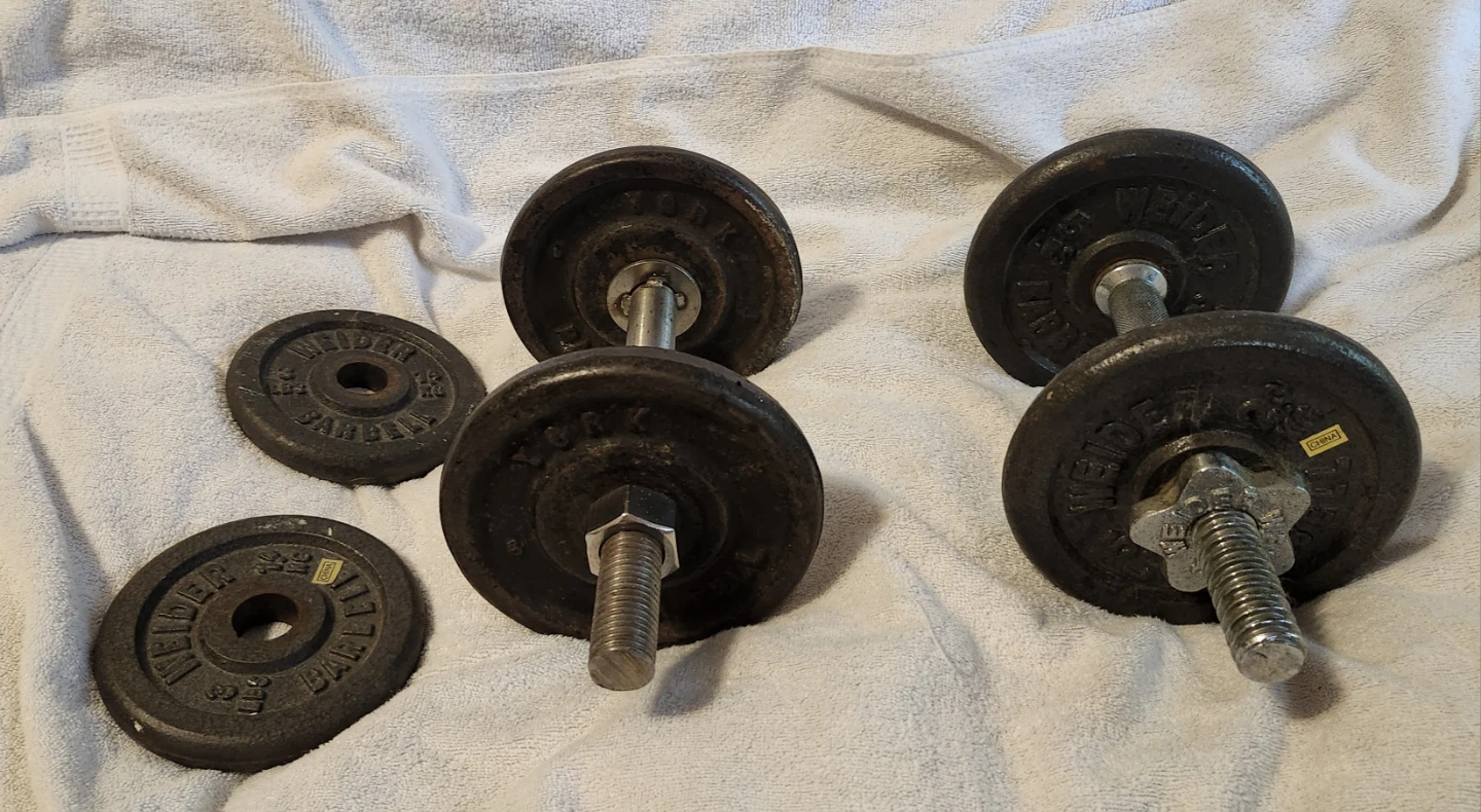 6 Dumbbells weights with 2 extra plates - Pre-owned - photo 4