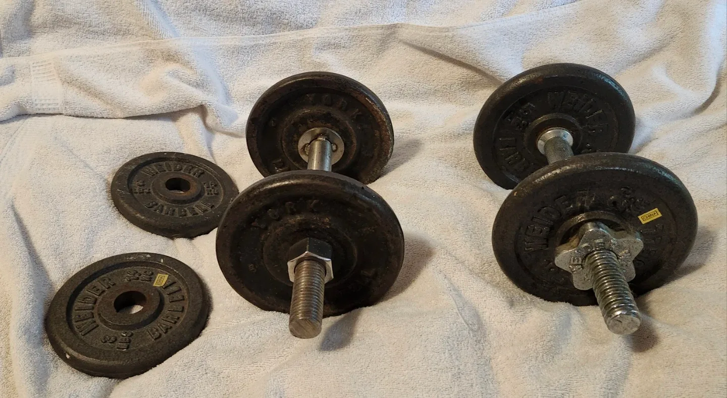 6 Dumbbells weights with 2 extra plates - Pre-owned - photo 4