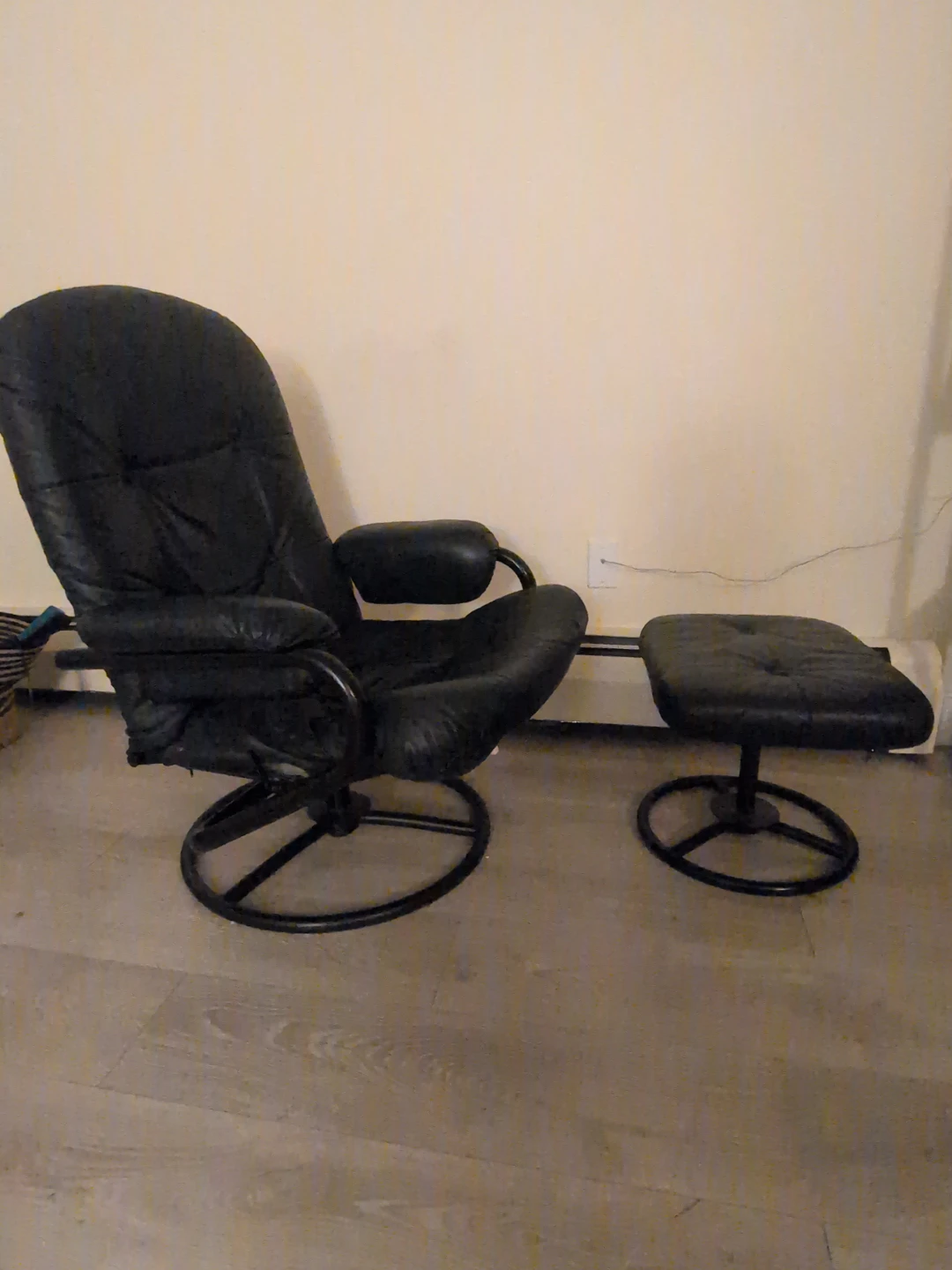Black Leather Swivel Ottoman Footstool