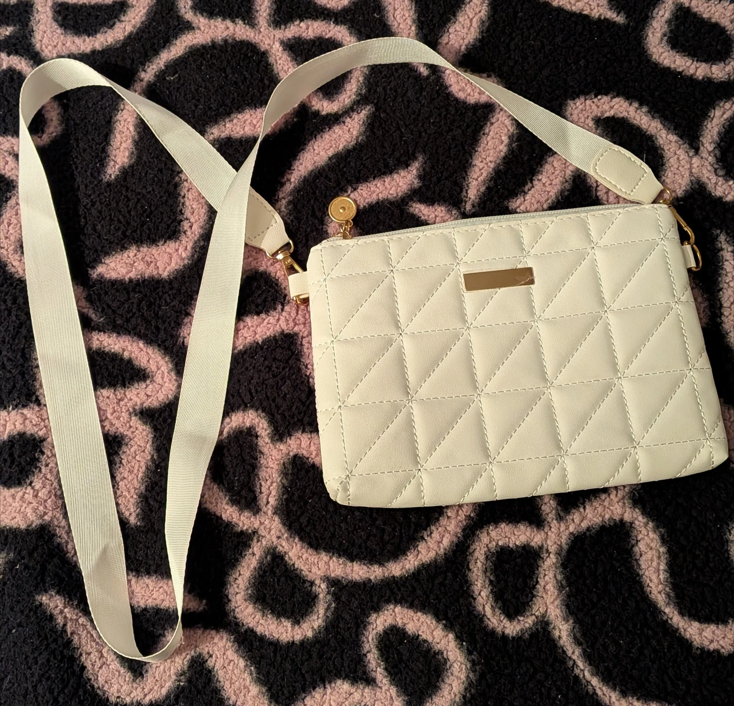 White Quilted Crossbody Bag with Adjustable Strap