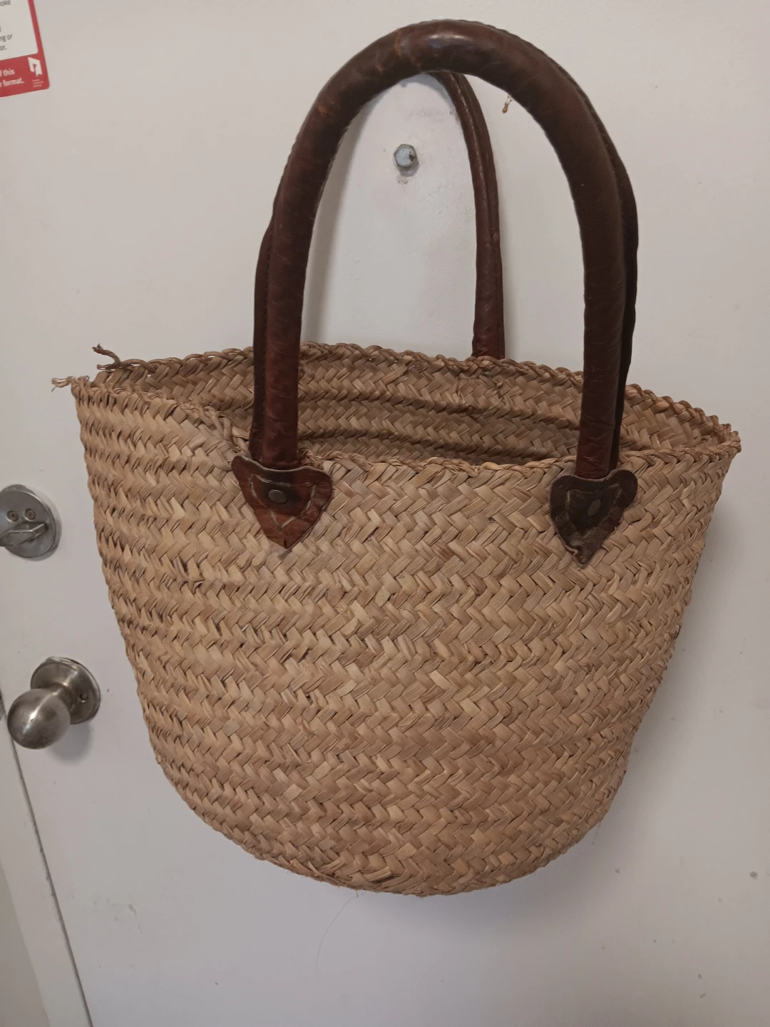 Straw Tote Bag with Leather Handles