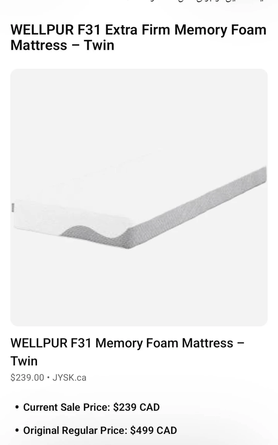 WELLPUR F31 Twin Memory Foam Mattress - photo 3