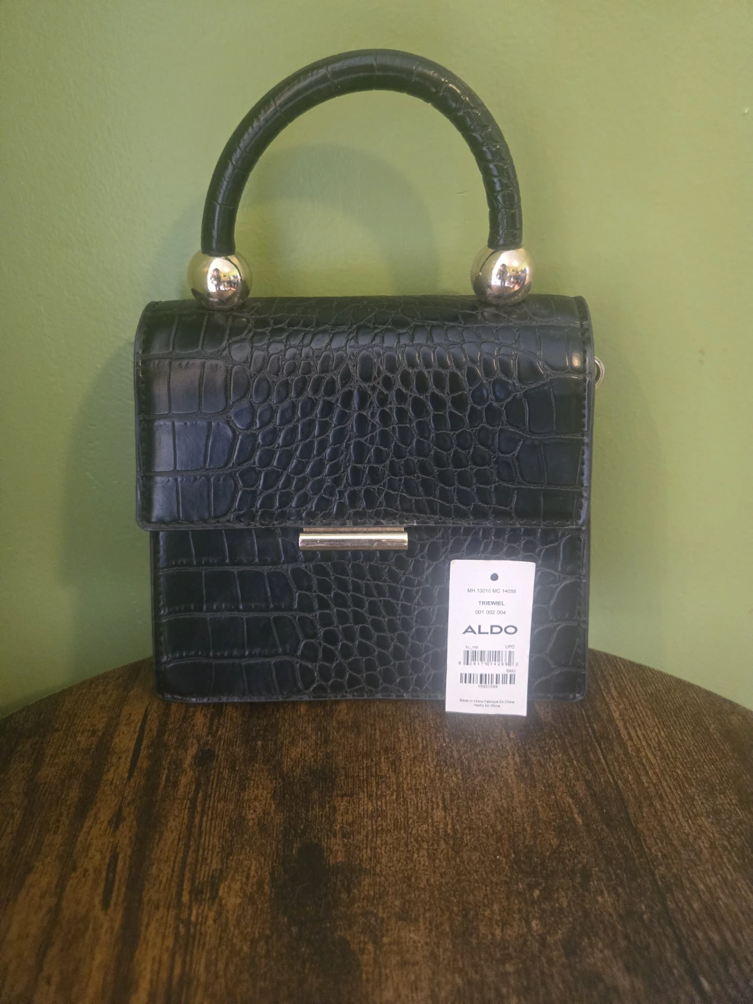 ALDO Triewel Black Croc Embossed Handbag