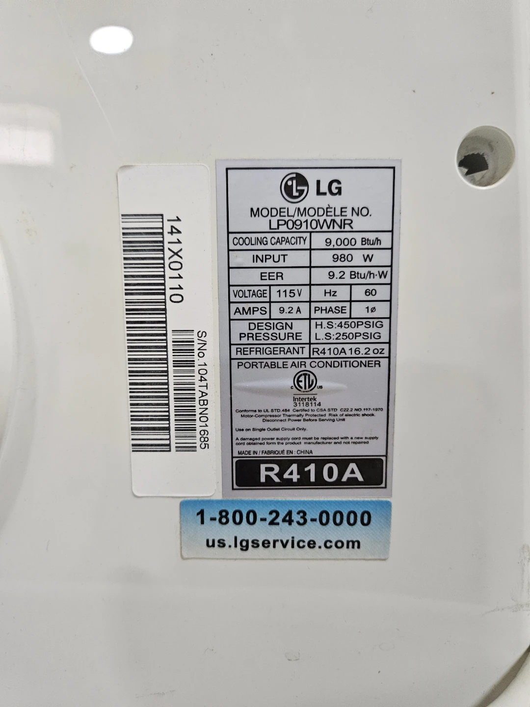 LG LP0910WNR Portable Air Conditioner - 9,000 BTU - photo 3