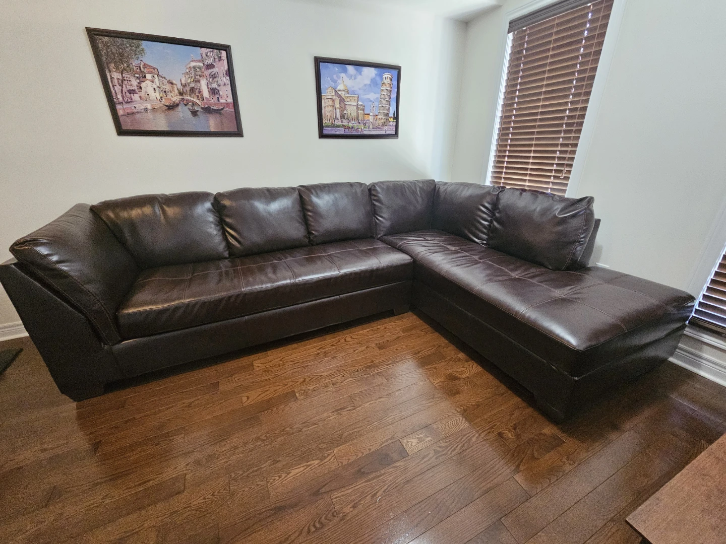 Dark Brown Leather Sectional Sofa with Chaise