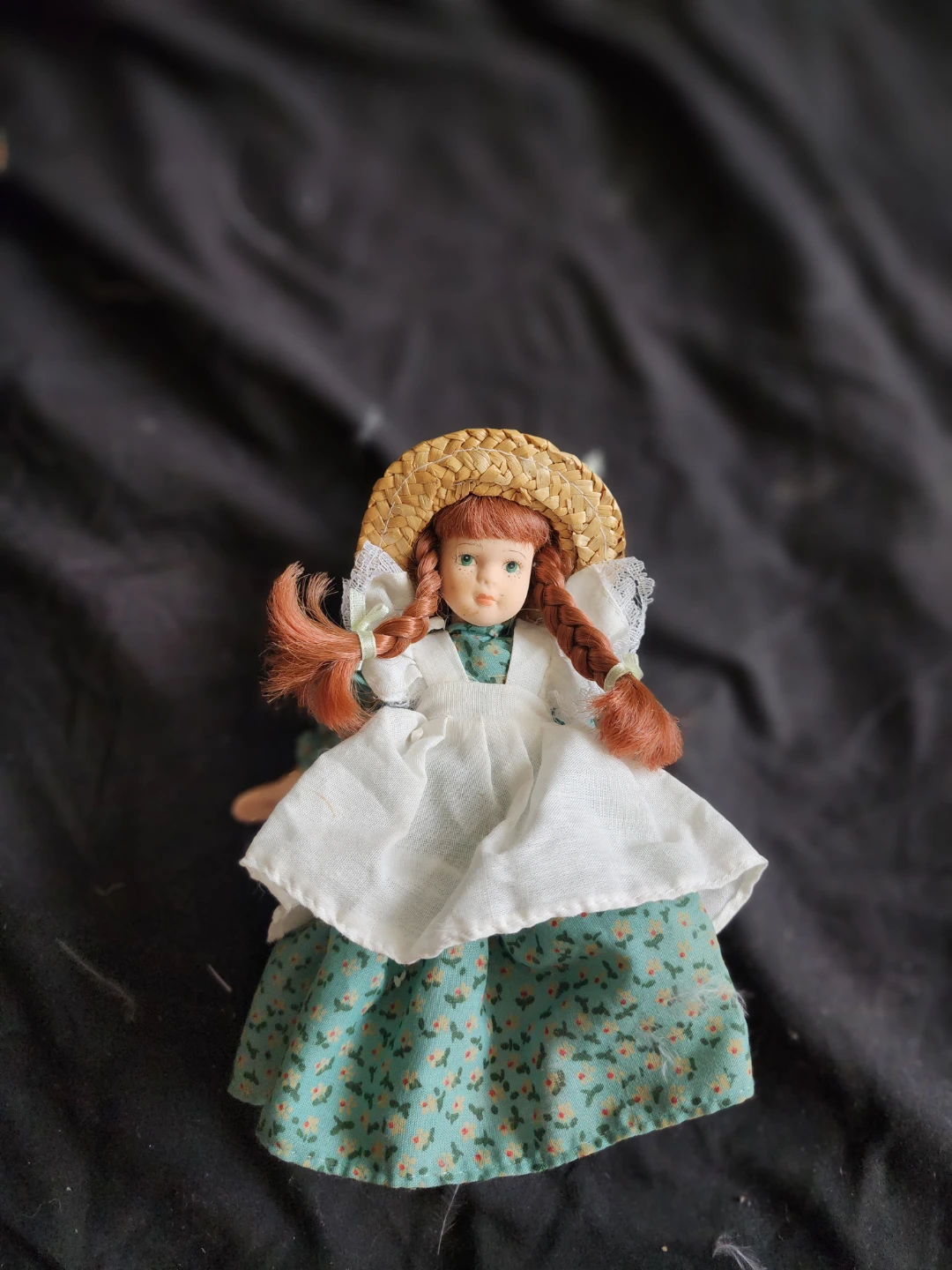 Vintage Doll with Braids and Straw Hat