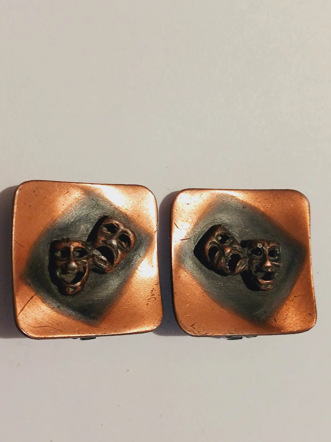 Copper Vintage Theater Mask Unique Clip-On Earrings