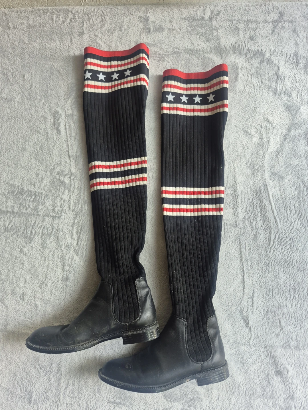 Givenchy black over-the-Knee Boots with Red and White Stripes - photo 2