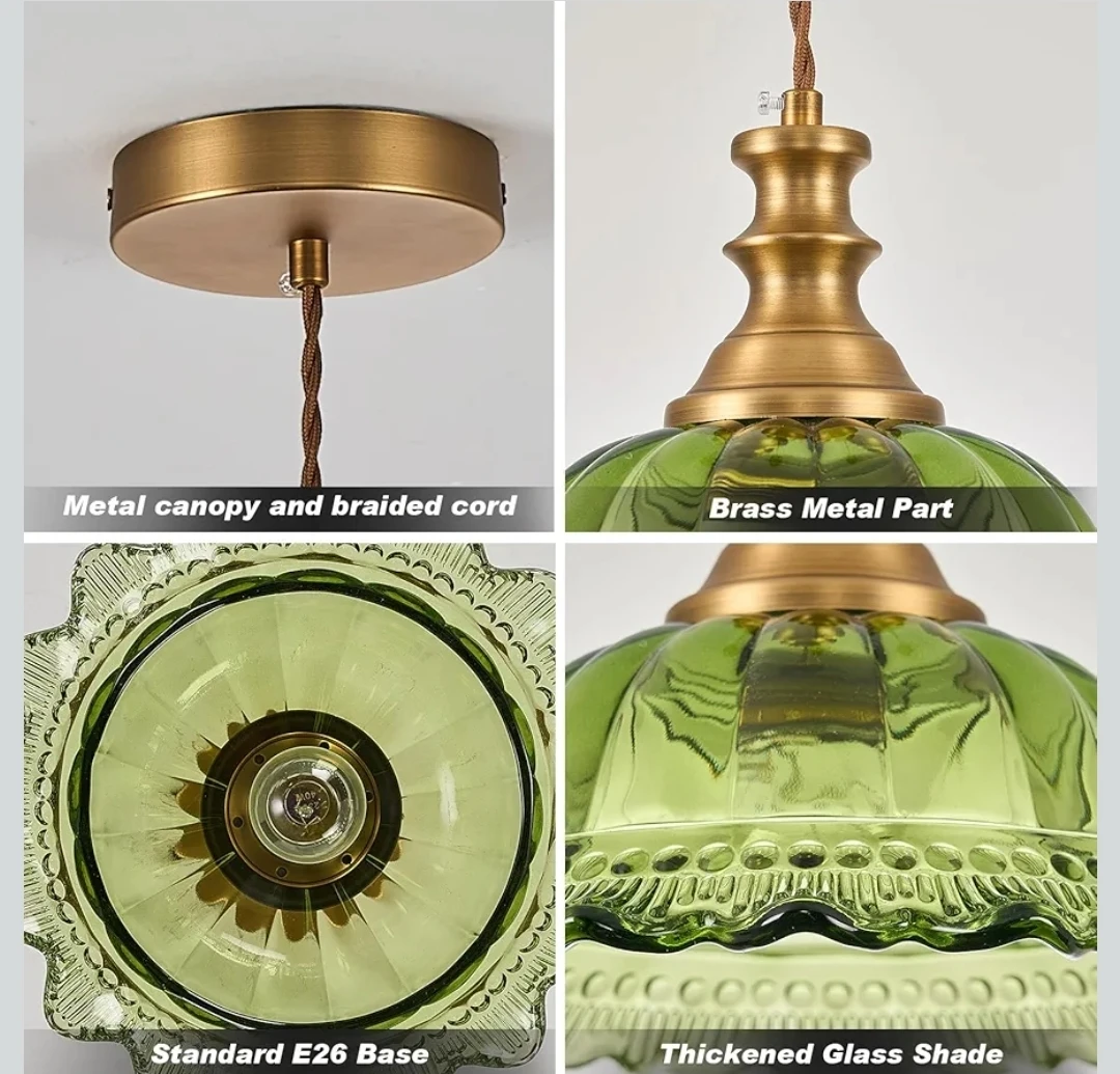 Glass Pendant Light - Green and Brass - photo 3