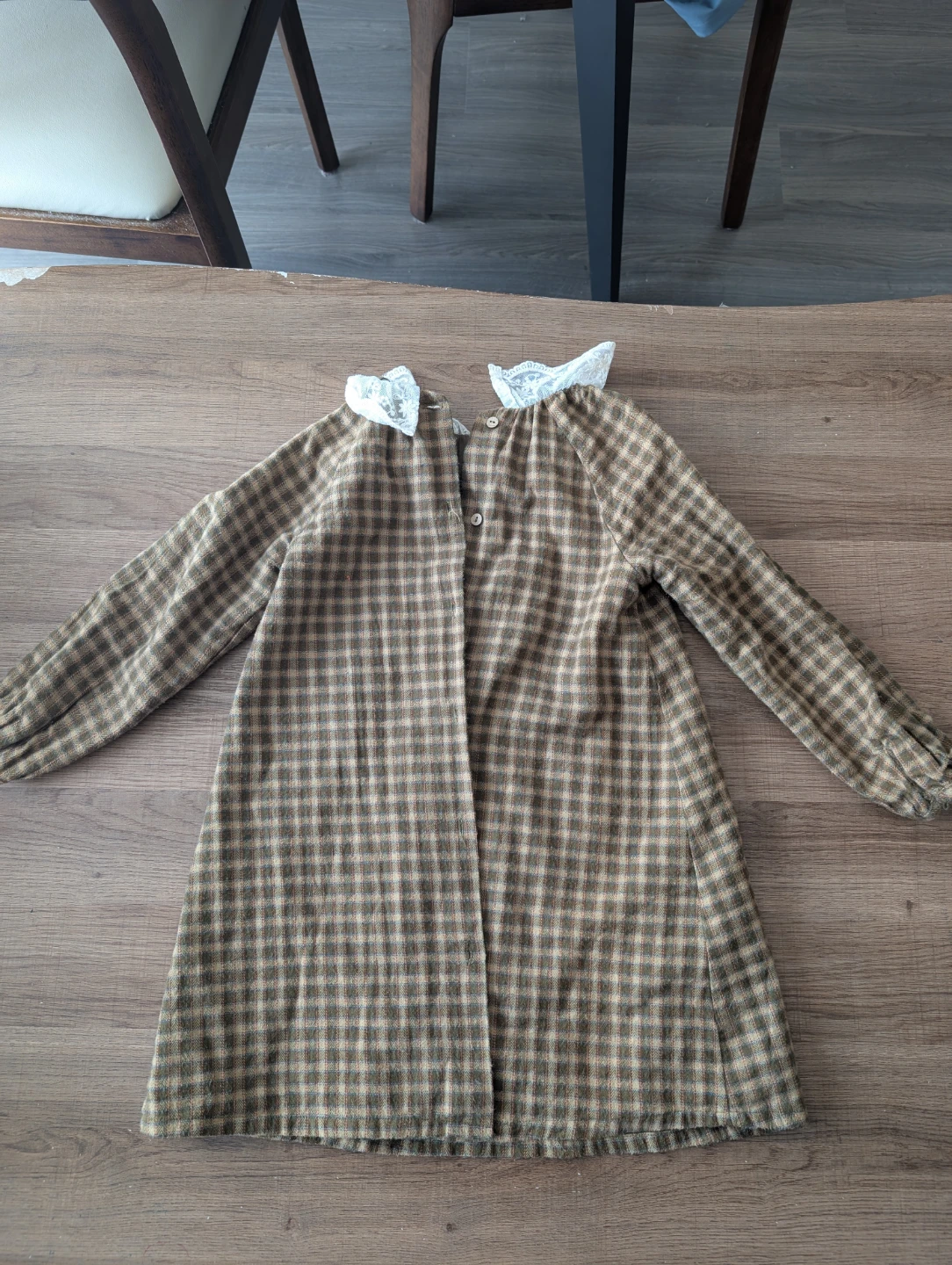 Children's Plaid Dress with Lace Collar