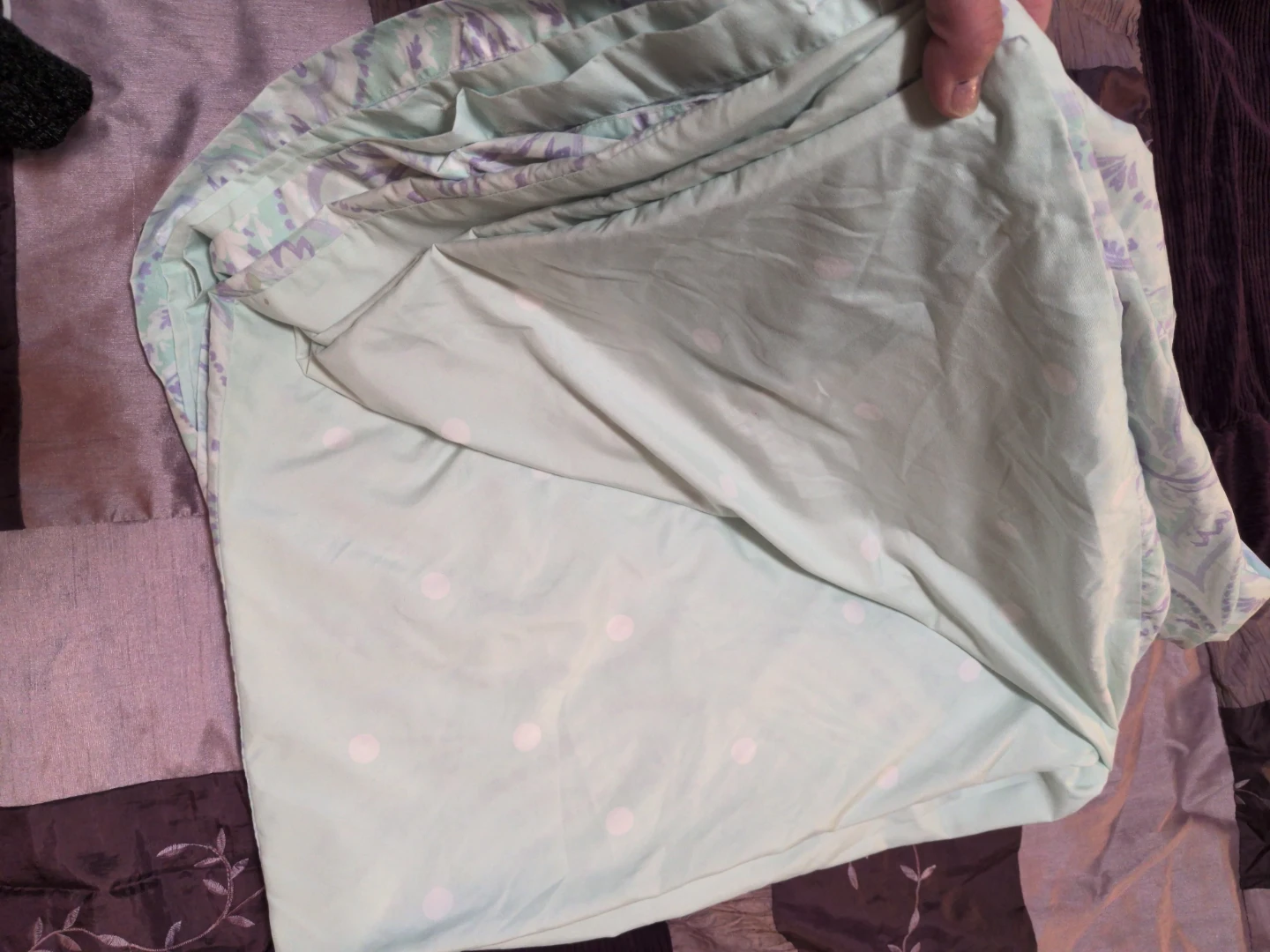 Duvet Cover Set - Light Green Paisley & Polka Dot - photo 3
