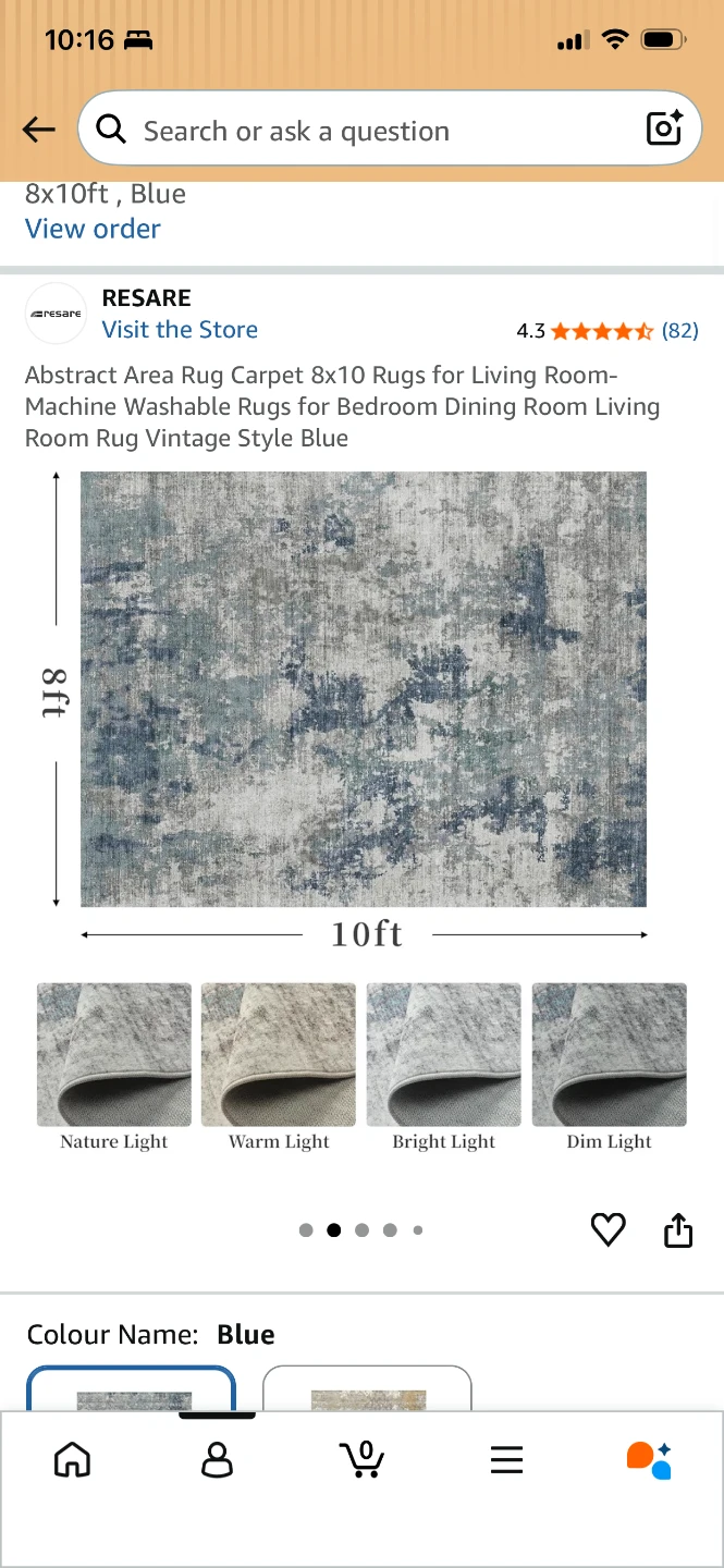 RESARE Abstract Area Rug 8x10ft, Blue