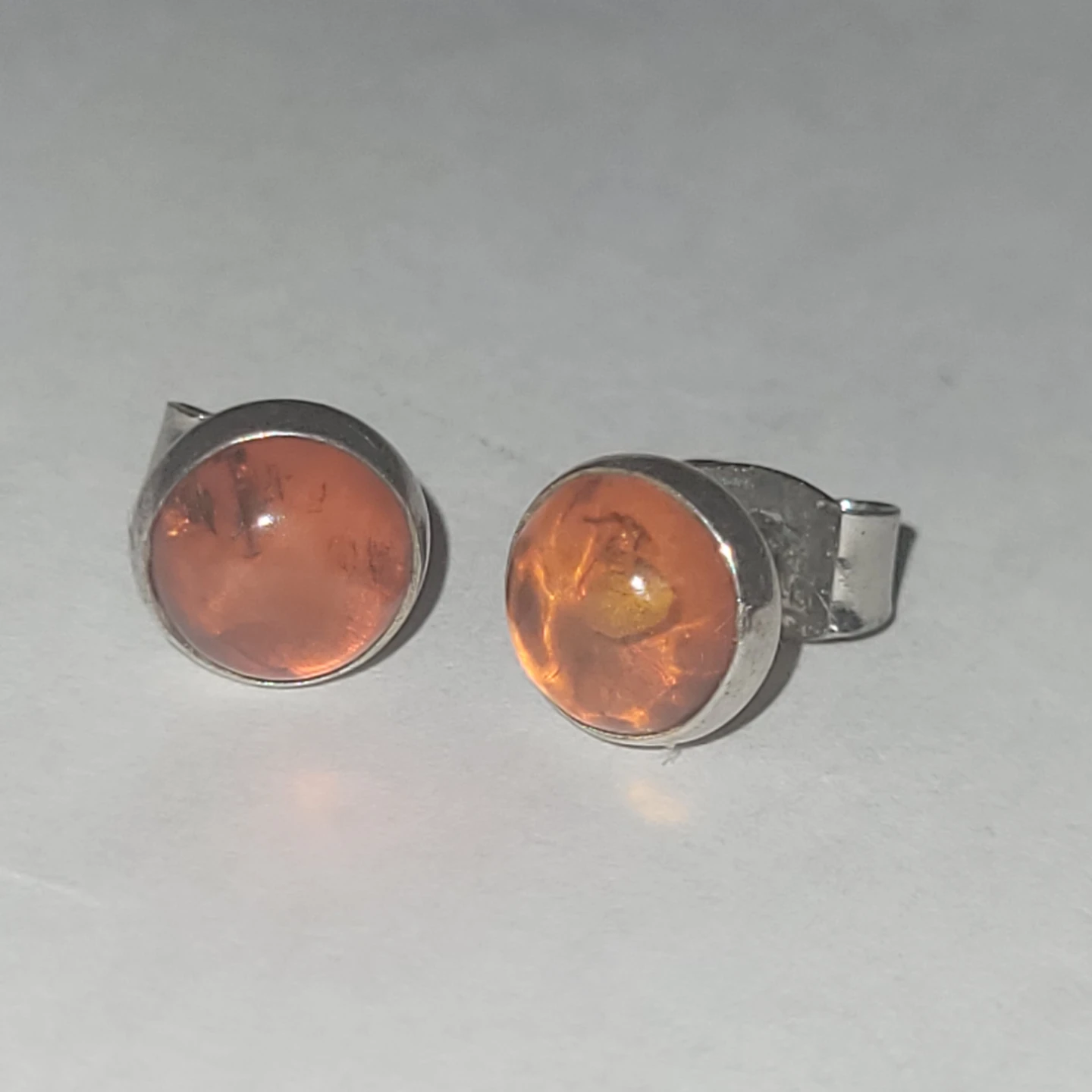 Silver Amber Stud Earrings