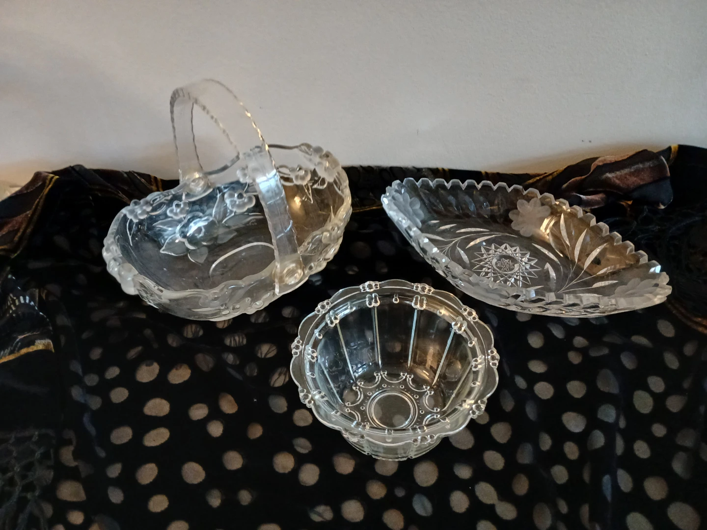 Set of 5 Vintage Clear Glass and Crystal Serving Dishes