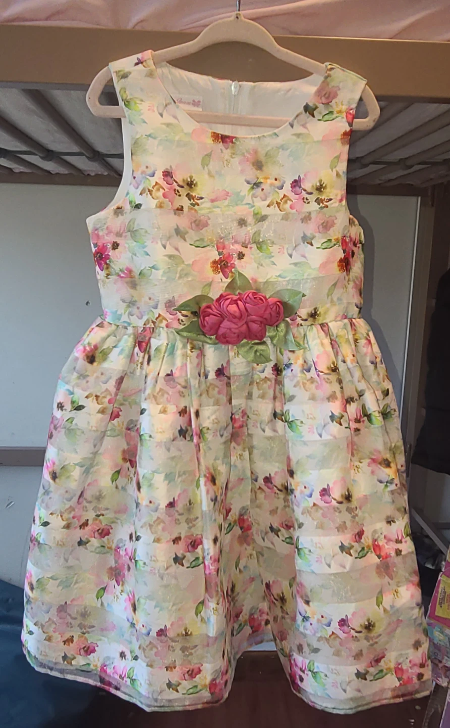 Girls Floral Dress with Rose Accent