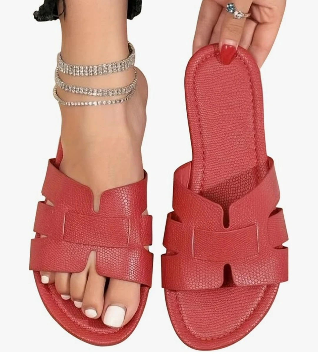 Red Square Toe Slip-On Sandals Size 40 - photo 3