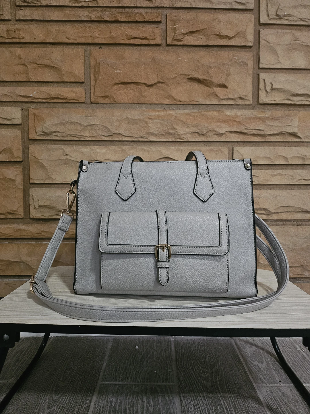 Gray Faux Leather Tote Bag