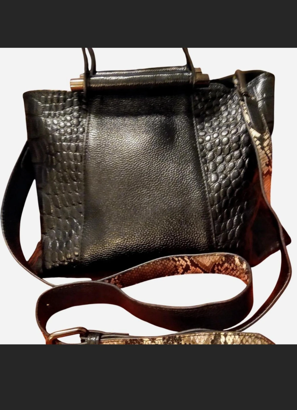 Faux Snakeskin Black Tote Handbag With Crossbody Snakeskin Strap - photo 3