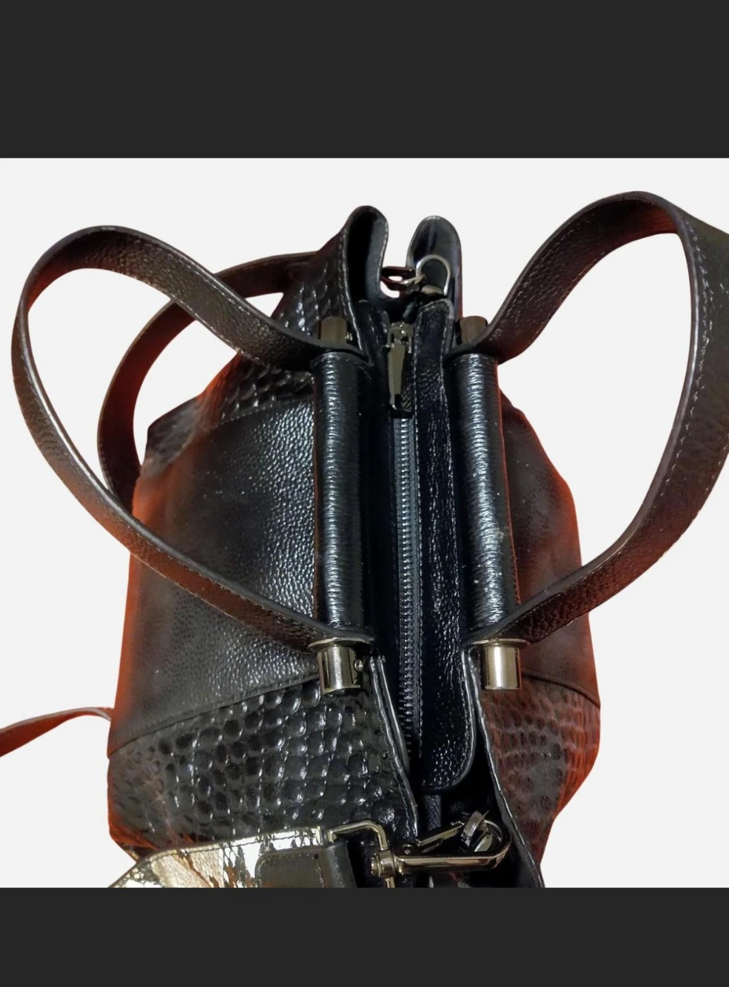 Faux Snakeskin Black Tote Handbag With Crossbody Snakeskin Strap - photo 4