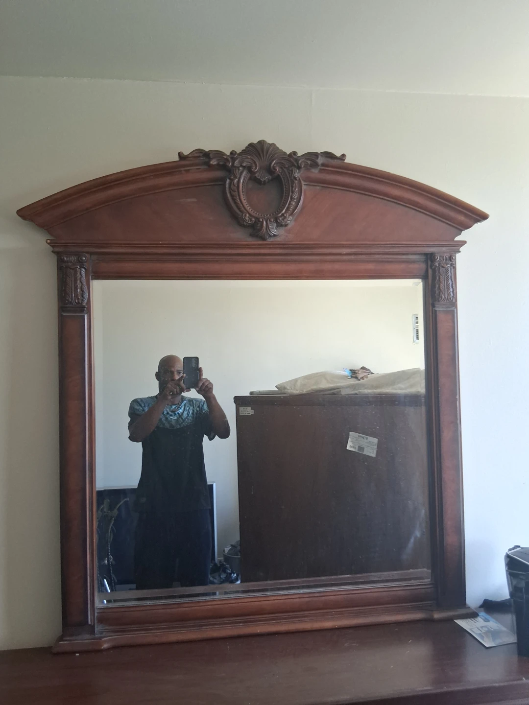 Wooden Vanity Mirror with Ornate Top