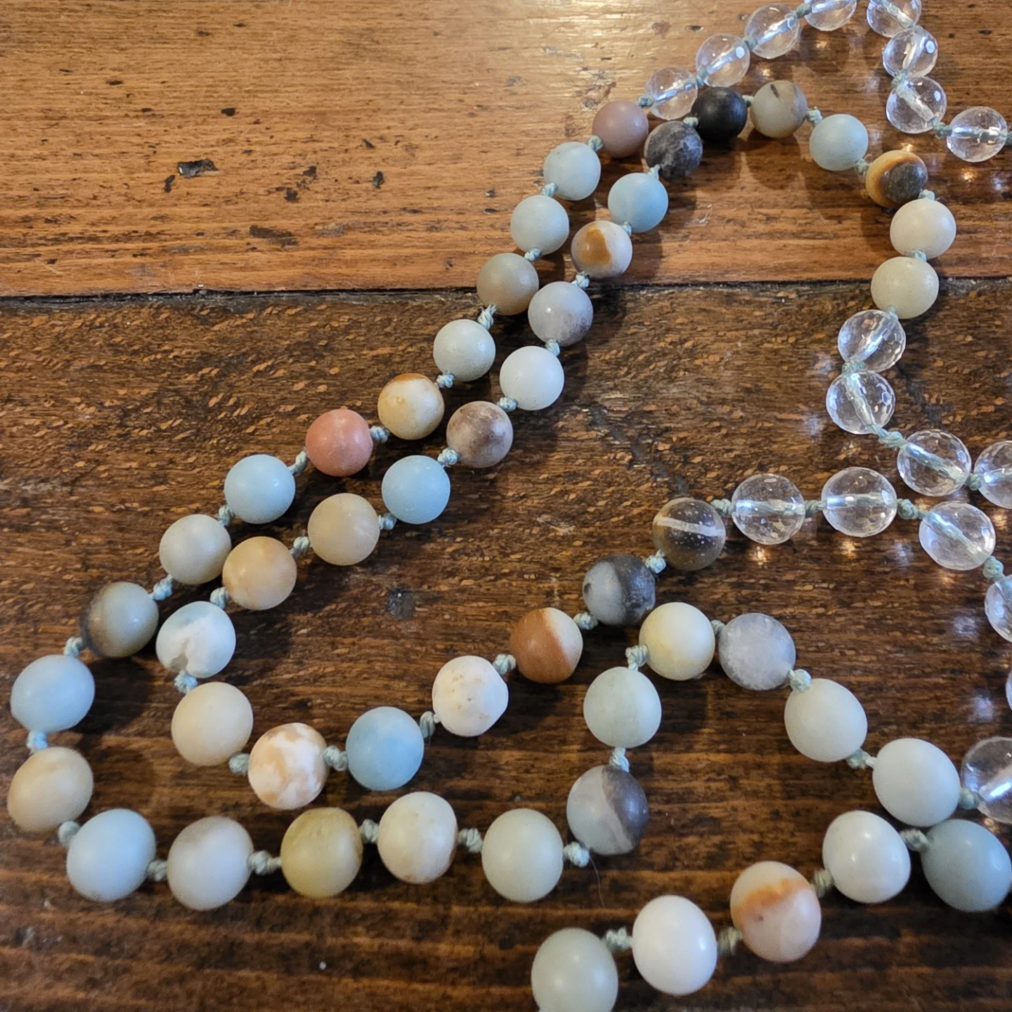Amazonite & Clear Quartz Hamsa Hand Mala Beads Necklace - photo 2