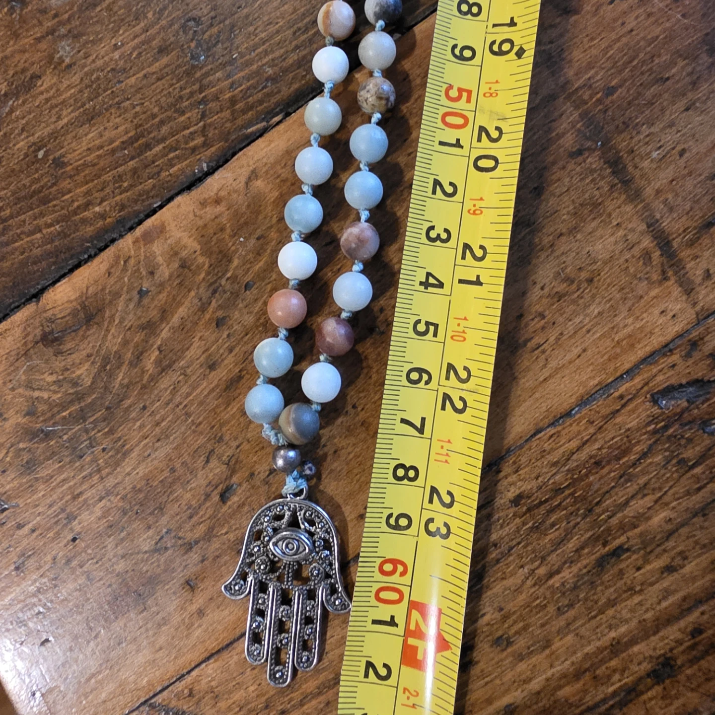 Amazonite & Clear Quartz Hamsa Hand Mala Beads Necklace - photo 5