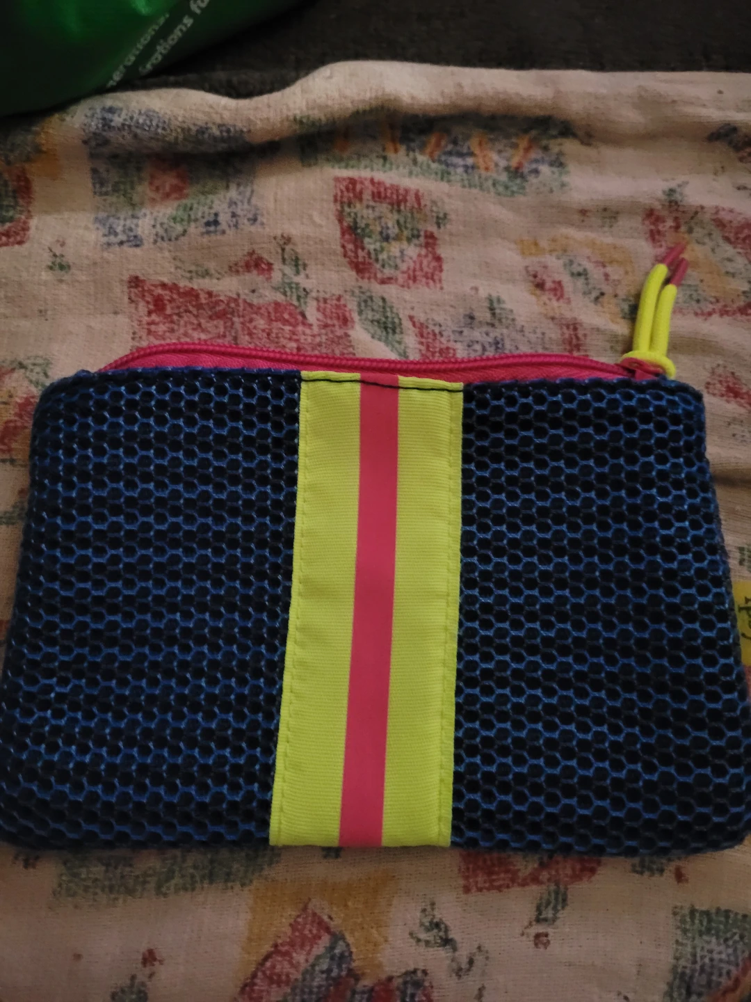Ipsy Dark Blue Mesh Neon Makeup Travel Cosmetic Bag w/ Zipper