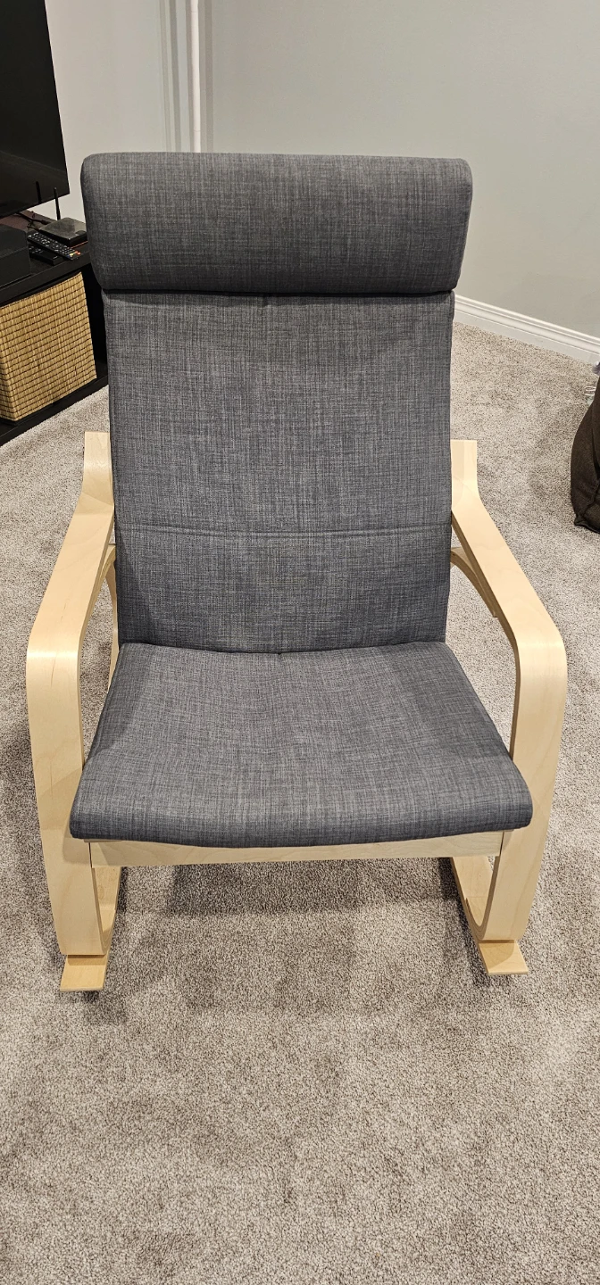 IKEA POÄNG Rocking Chair - Grey Fabric & Birch Wood