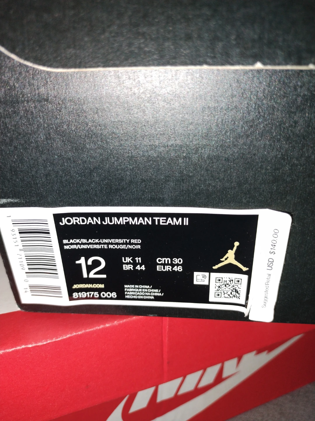 Jordan Jumpman Team II Black/University Red Size 12 - photo 3