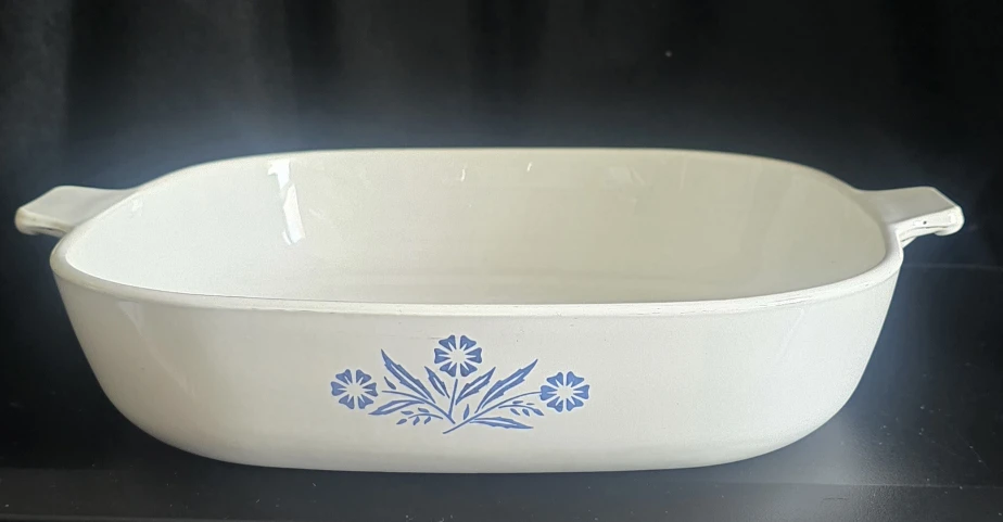 CorningWare White Casserole Dish with Blue Flowers
