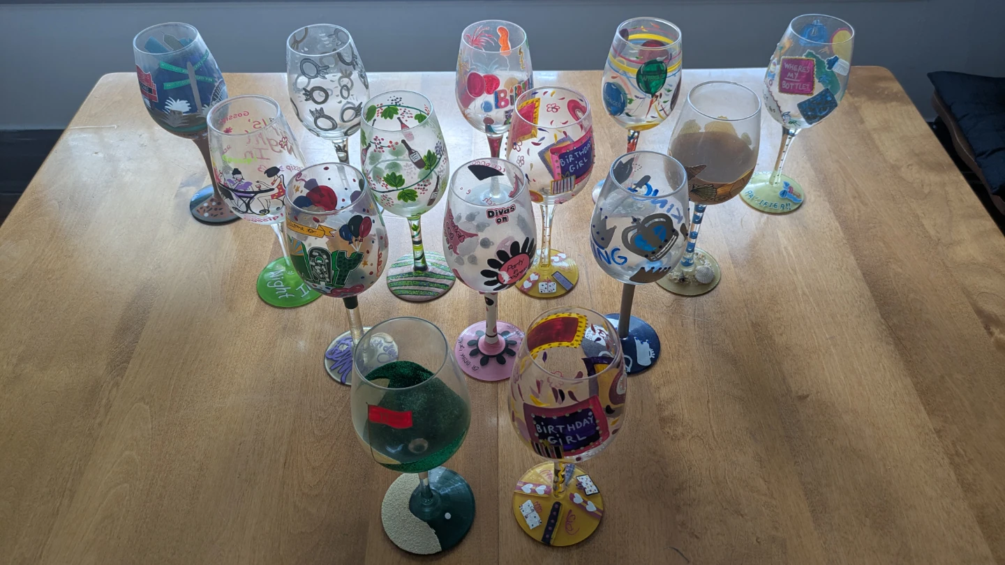 Lot of 14 Lolita Hand-Painted Wine Glasses
