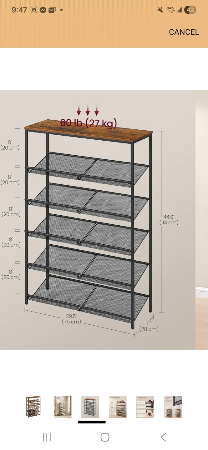 VASAGLE 6 Tier Shoe Rack - Industrial Style - photo 4