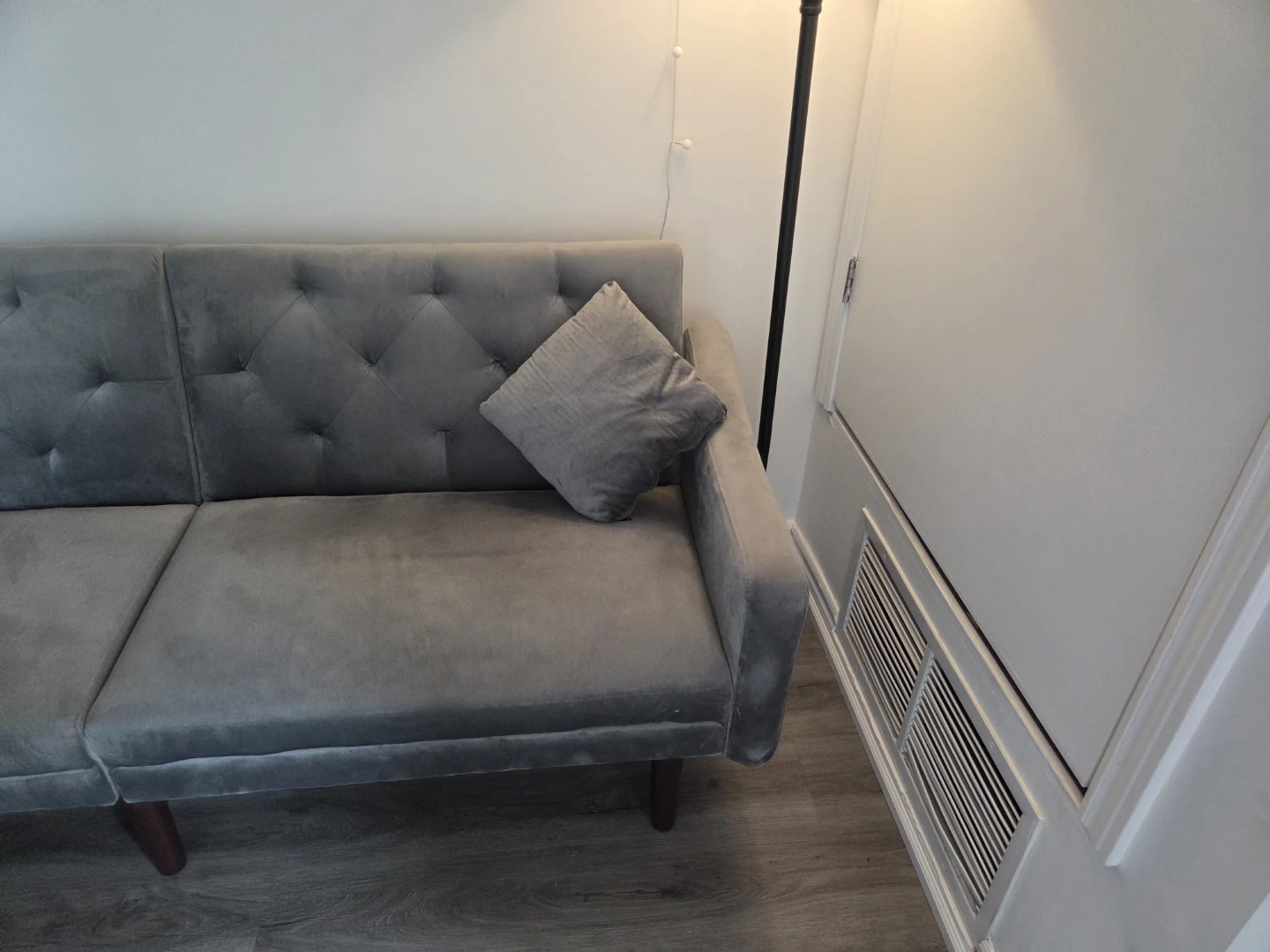 Grey Velvet Tufted Sofa with Pillows - photo 2