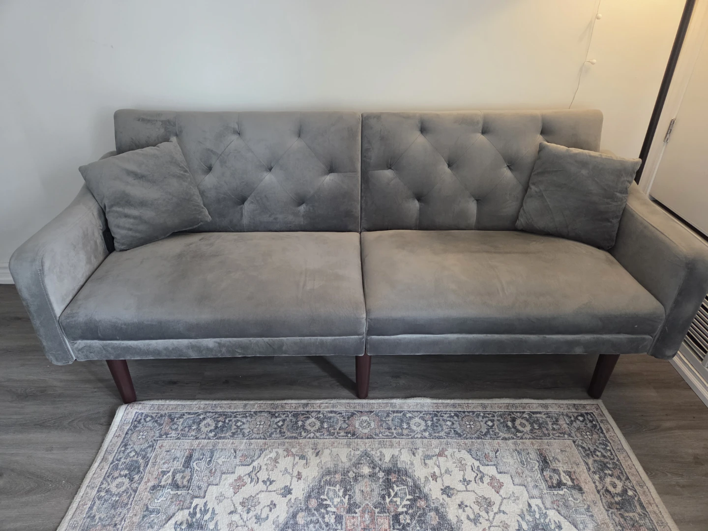 Grey Velvet Tufted Sofa with Pillows - photo 5
