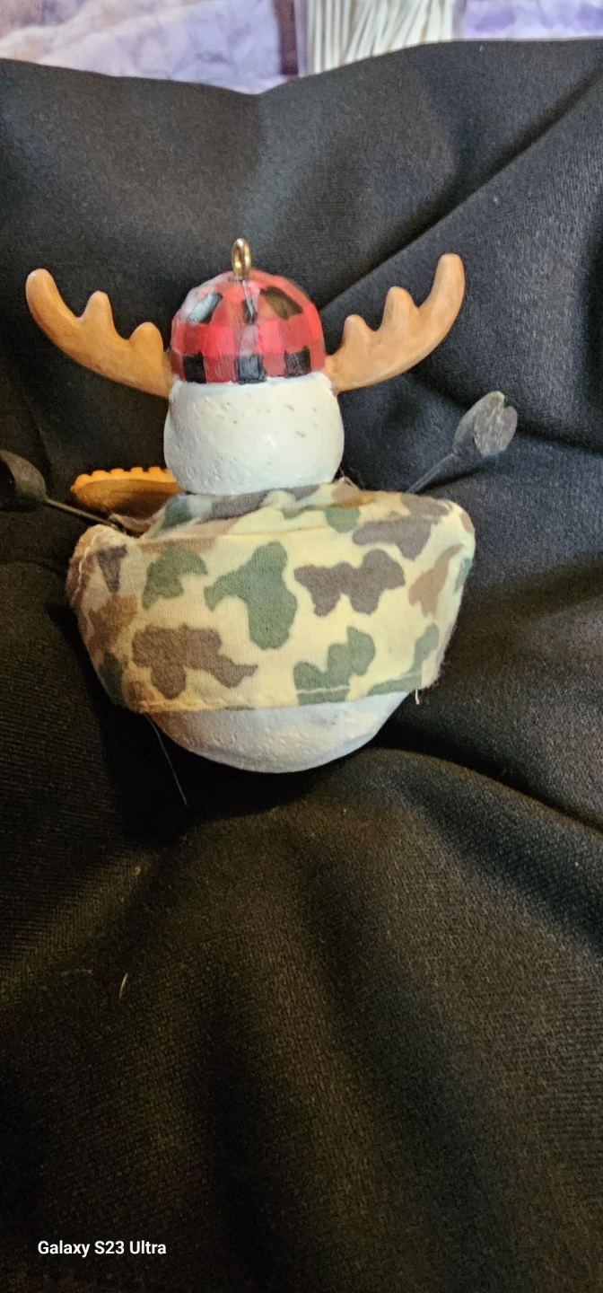 Handmade Moose Ornament with Red Plaid Hat and Boots - photo 2