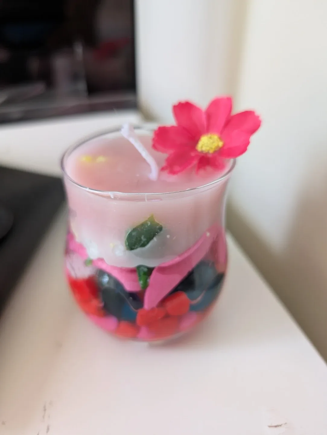 Small Decorative Candle with Pink Flower