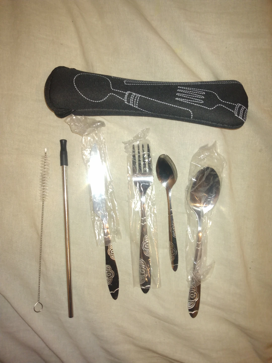 Brand New Reusable Cutlery Set with Travel Pouch and Straw