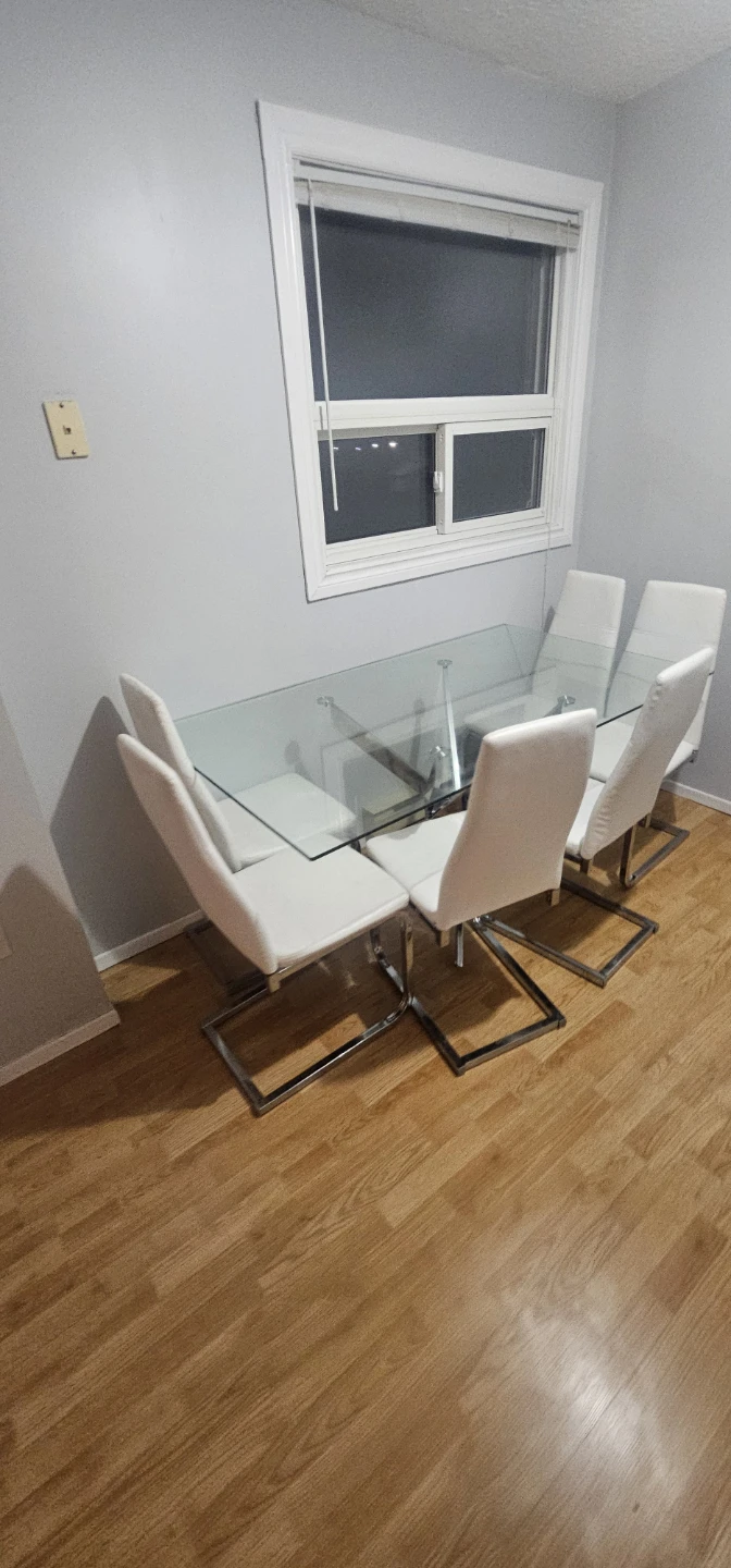 Glass Dining Table with 6 White Chairs - photo 3