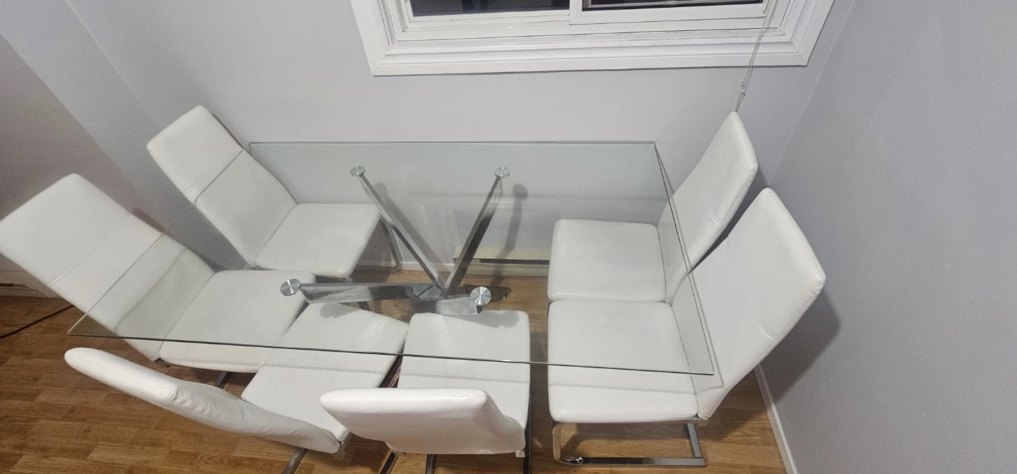 Glass Dining Table with 6 White Chairs - photo 5